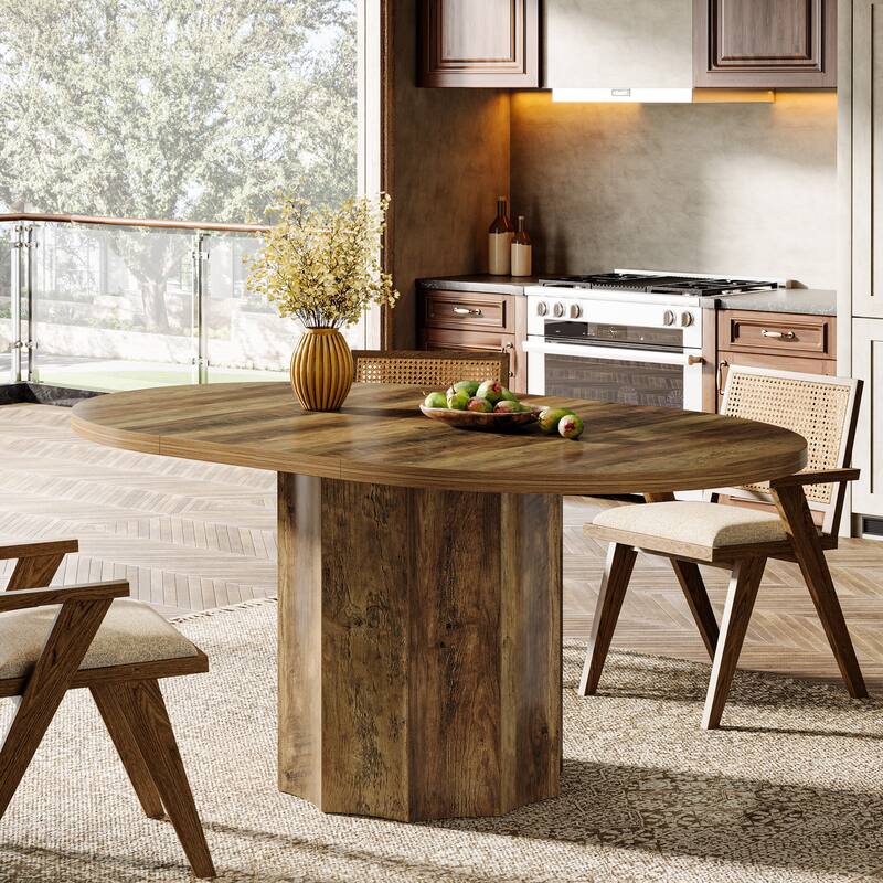Farmhouse Dining Table, Oval Kitchen Table for Living/Dinner Room - Brown