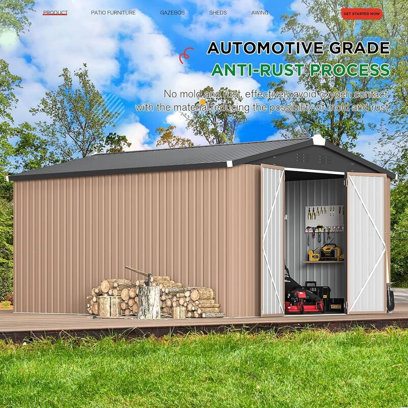 AECOJOY Outdoor Extra Large Storage Metal Shed with Lockable Doors