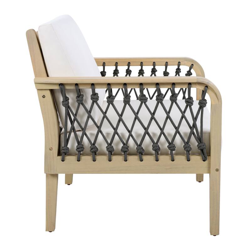 Christopher Knight Home - Outdoor Acacia Wood Loveseat and Coffee Table Set with Handwoven Rope - Loveseat + Table