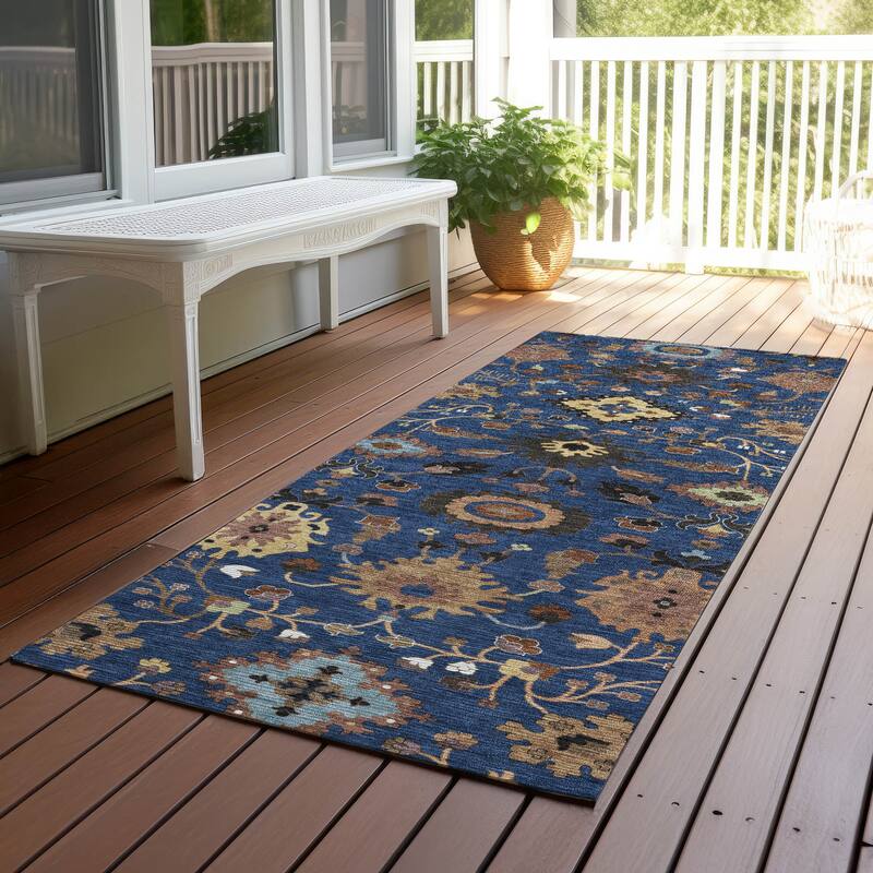 Machine Washable Indoor/ Outdoor Traditional Marci Chantille Rug - Navy - 2'3" x 7'6"