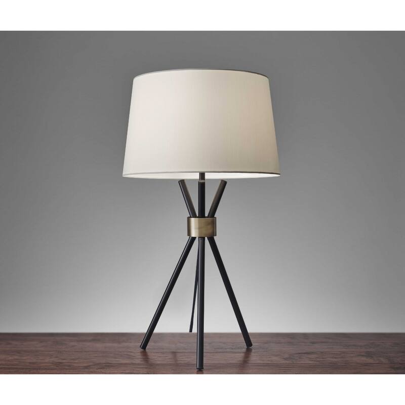 Black Metal Tripod Table Lamp with Off-White Linen Empire Shade Rotary Switch - 10.75” x 14.50” x 25.50” (D x W x H)