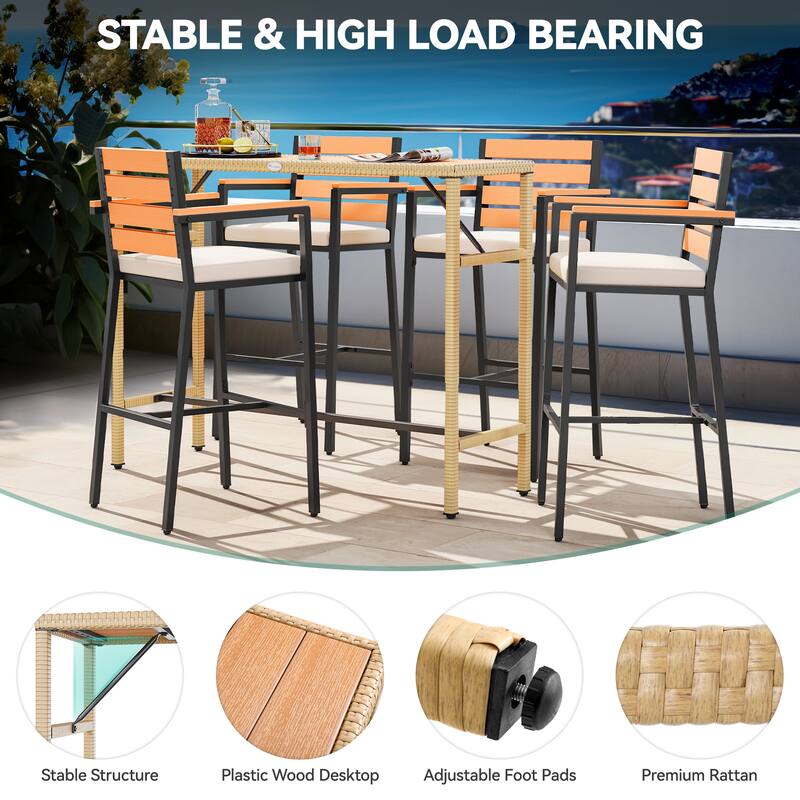 Moasis 5 Piece Outdoor Patio Bar Table Set Outdoor Wicker Patio Bar Height Bistro Furniture Set