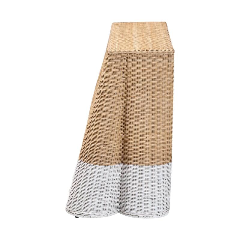 Palm Scallop Natural Rattan Console Table – Handwoven Wicker Accent Table for Hallway or Entryway, Coastal Décor, Rectangle