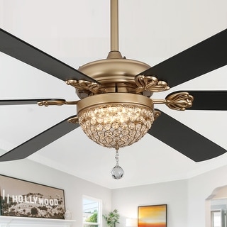 Bella Depot 65" Modern Crystal Ceiling Fan 6-speed Reversible Ceiling fan with Remote and Light Kit