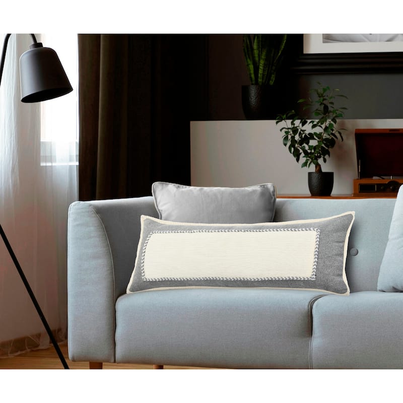 Sevita Neutral Gray Riviera Framed Throw Pillow
