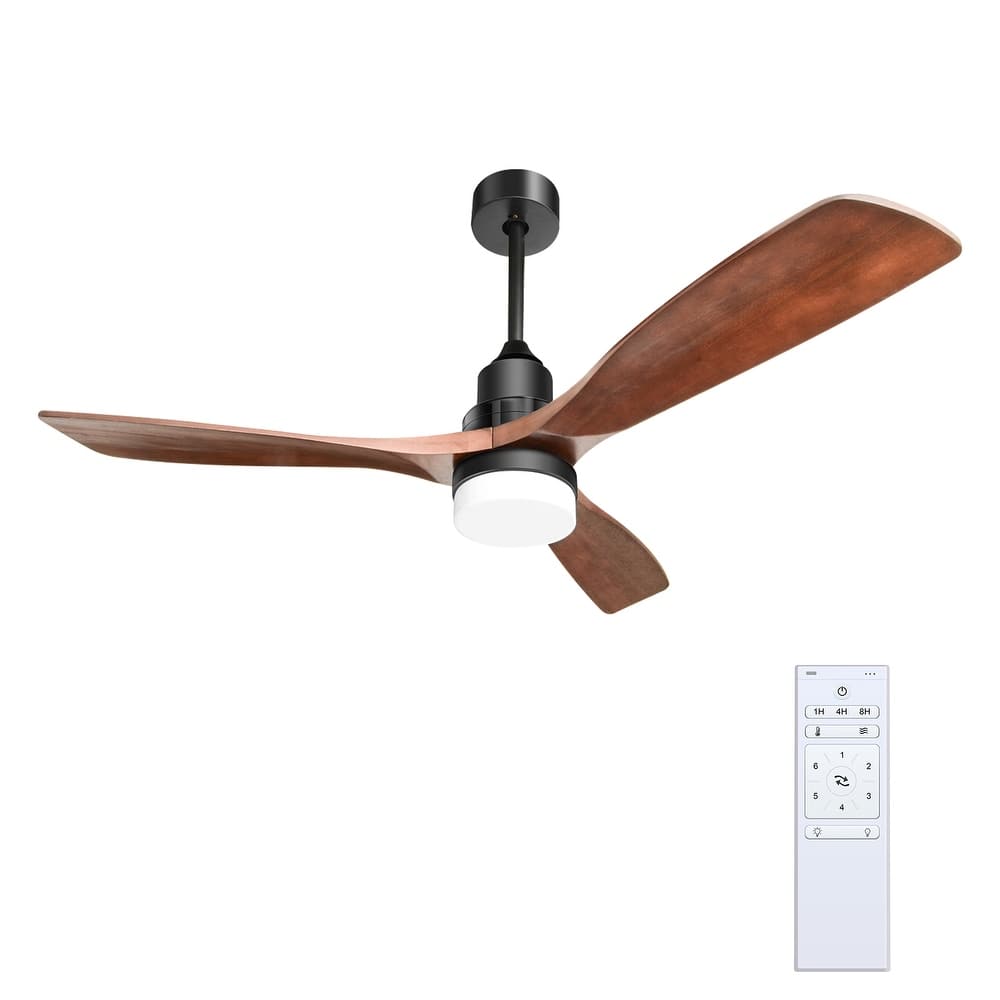 52" Walnut Wood Ceiling Fan with Light Remote Control - 52 inch
