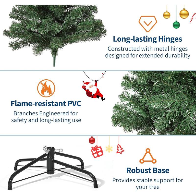 Pre-Lit Artificial Spruce Christmas Tree with White Lights, Unlit Hinged Design