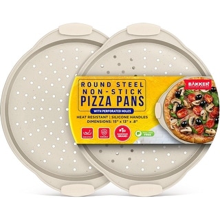 Bakken Pizza Baking Pan - Round Perforated Carbon Steel Pan with Non-Stick Marble Coating, Dishwasher Safe,