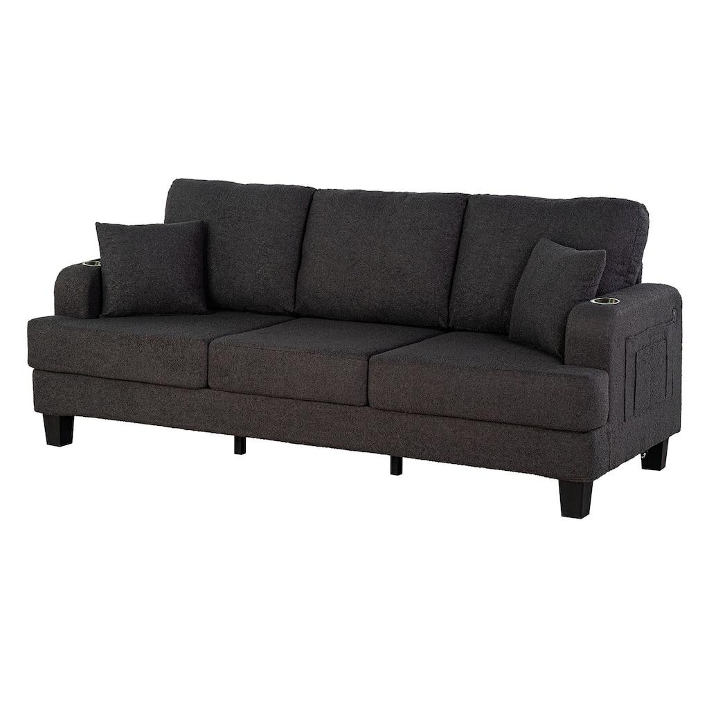 Dark Gray Finish Modern Charging Ports 1pc Sofa Pillows Included