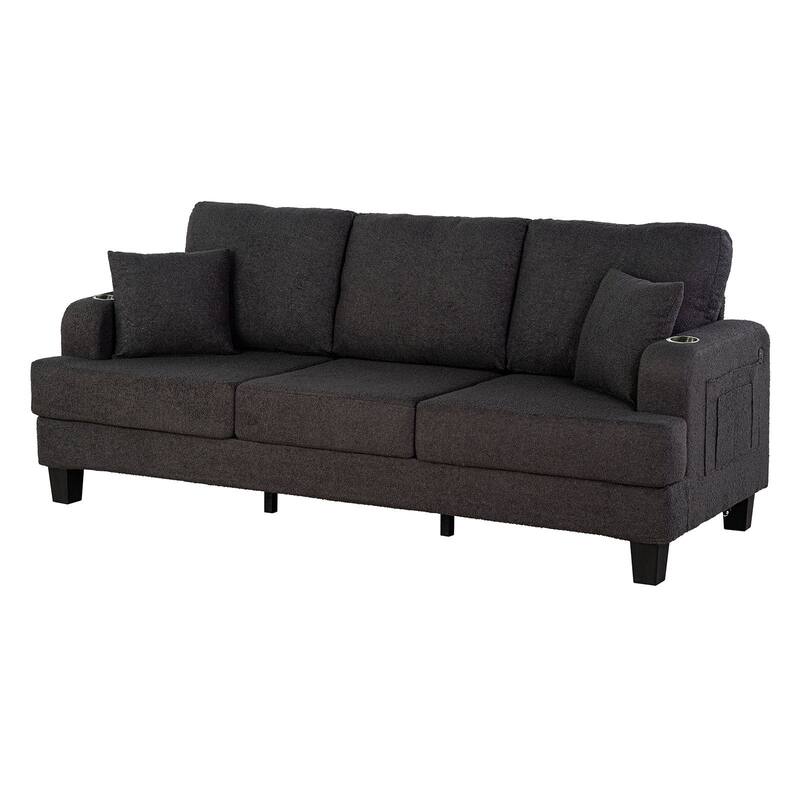 Dark Gray Finish Modern Charging Ports 1pc Sofa Pillows Included
