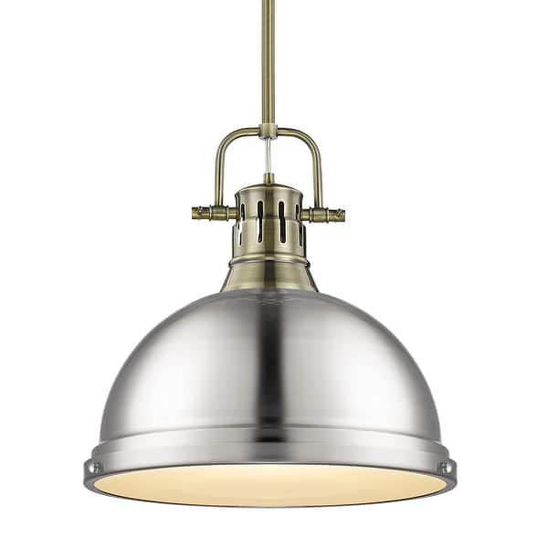slide 2 of 13, Duncan 1-light Hanging Dome Pendant with Rod Aged Brass with Pewter