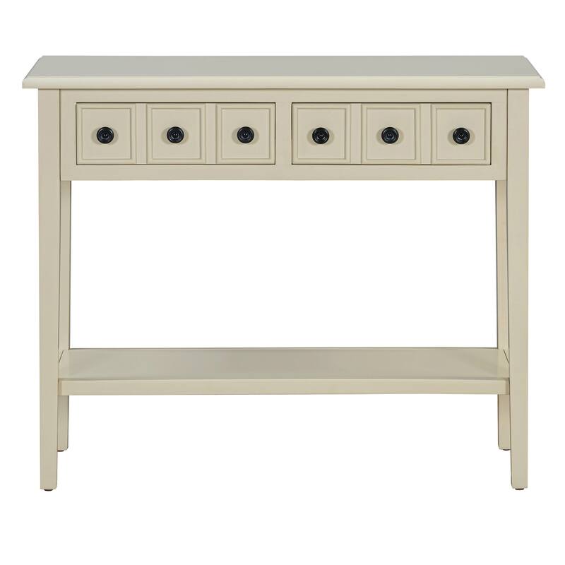 Rustic Console Table with Open Shelf and Rubber Wood Legs