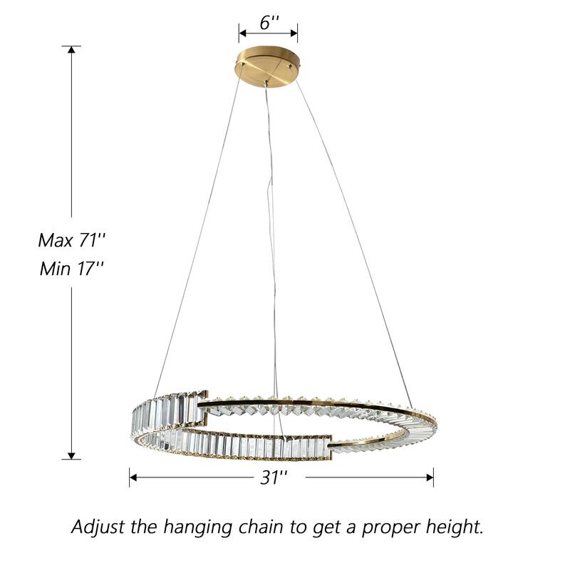 ExBrite Adjustable Height Crystal Pendant Light, Circular Design - Gold