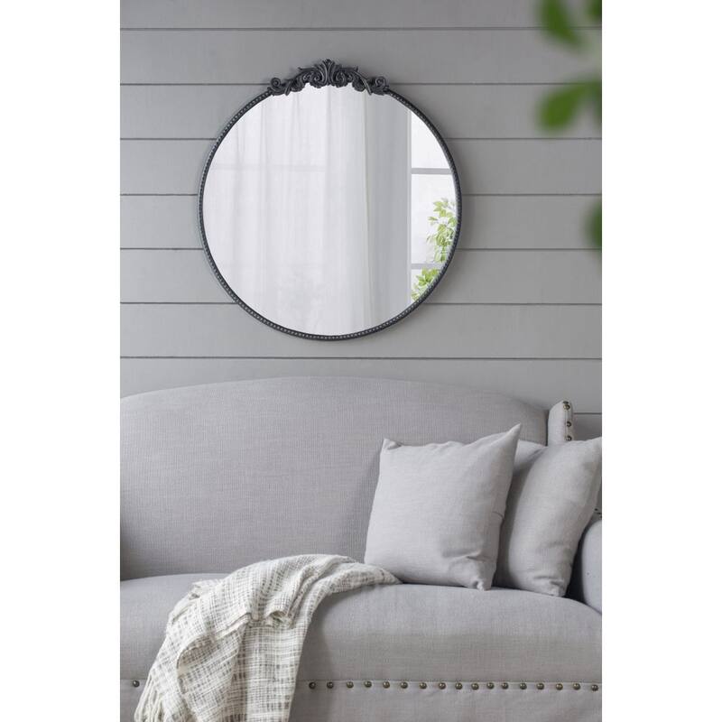 Baroque Style Round Wall Mirror - 32" - Black