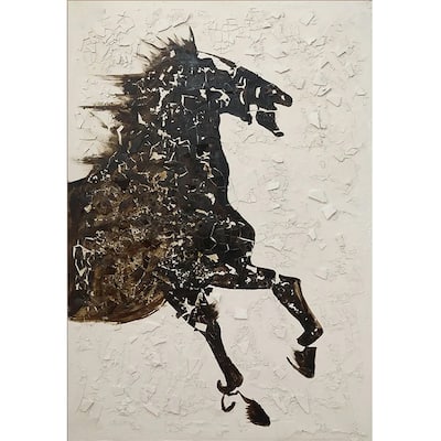 Hand Painted Galloping Horse Neutral Tones Textured Canvas Wall Art