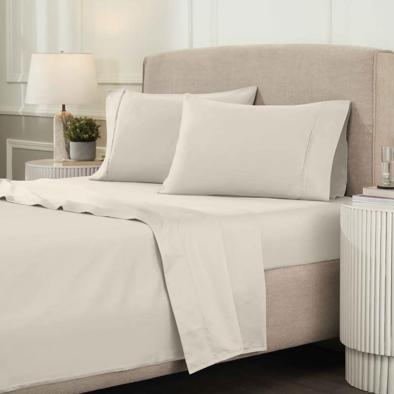 Blue Nile Mills 1200 Thread Count Egyptian Cotton Embroidered Deep Pocket Sheet Set - Queen - Ivory