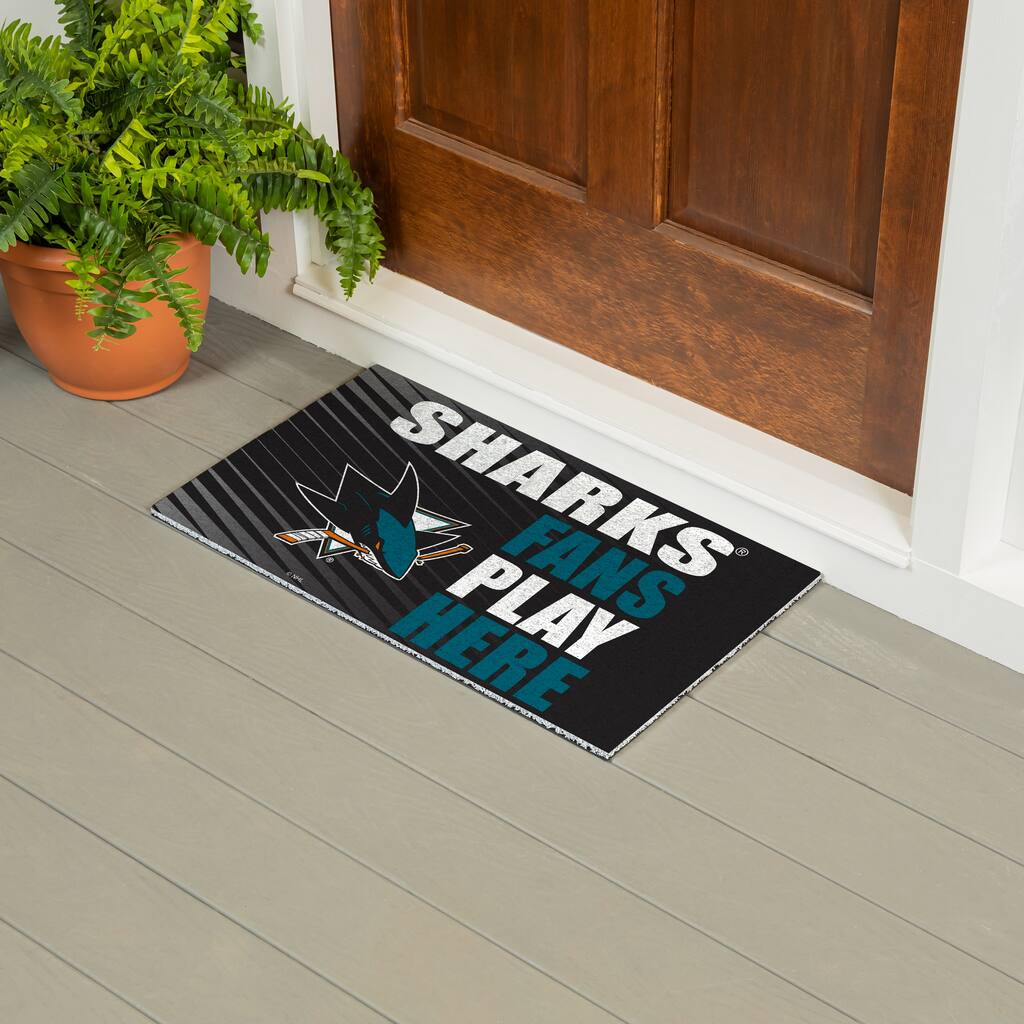 28 in. x 16 in. San Jose Sharks "Fans Play Here" PVC Door Mat