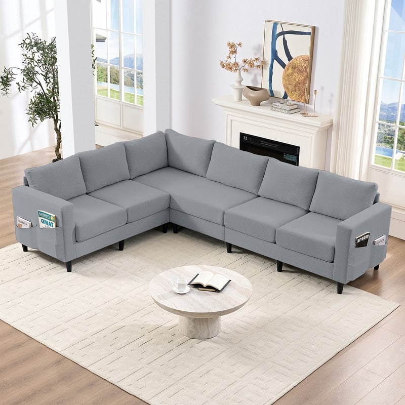 Mixoy 108" Linen Oversized Modular Sectional Sofa,L-Shaped Sectional Sofas with Side Pocket,Large 6 Seater Corner Sofa