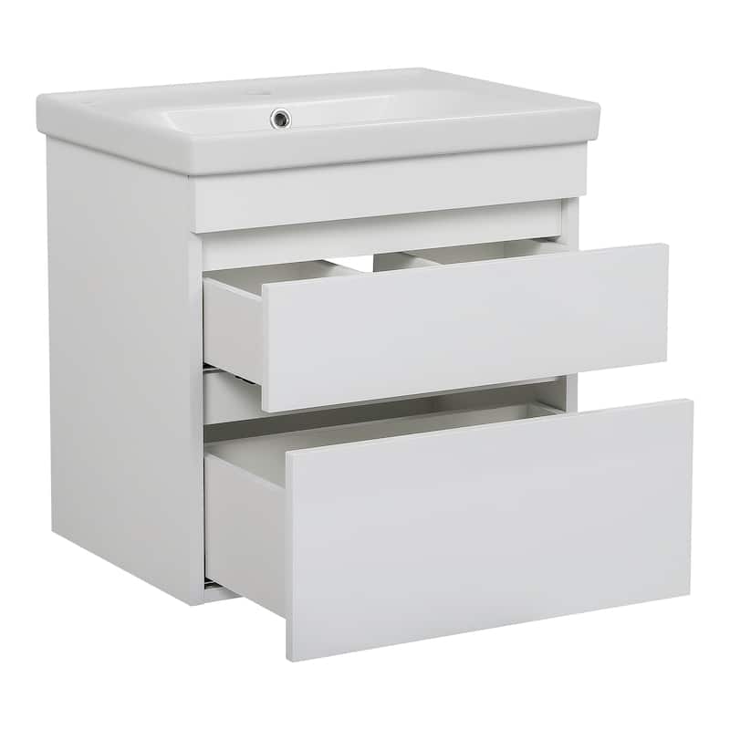 Modern Wall-Mounted Bathroom Vanity with Washbasin Niagara White High Gloss Non-Toxic MDF-24"-Diamond 32"