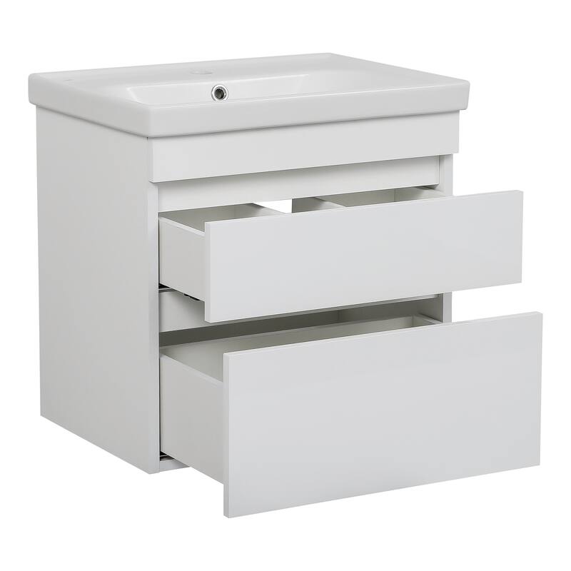 Modern Wall-Mounted Bathroom Vanity with Washbasin Niagara White High Gloss Non-Toxic MDF-24"-Omega R-line 32"