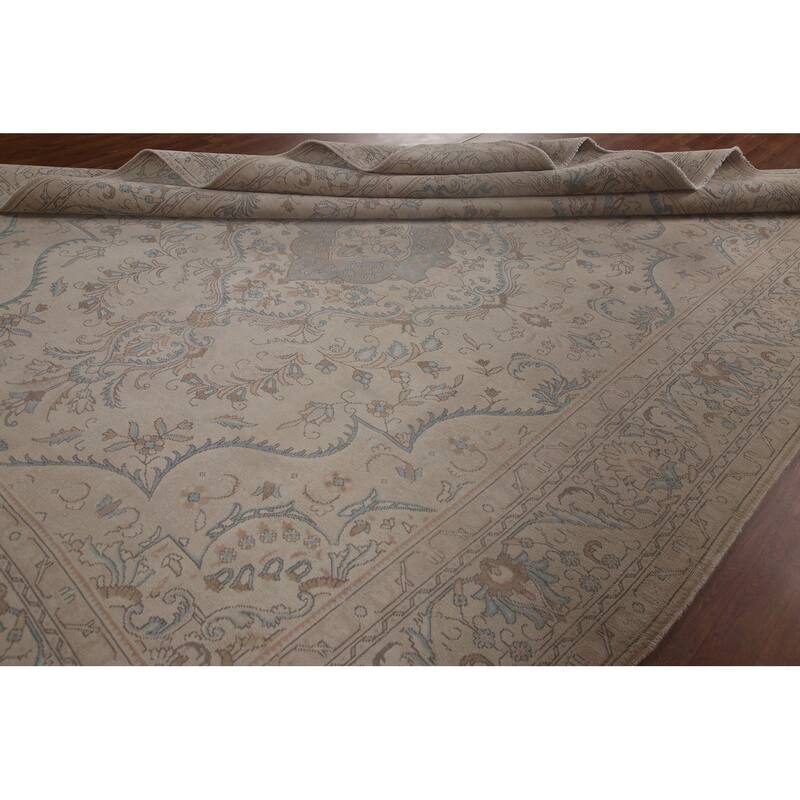 Hand-knotted Floral Distressed Tabriz Persian Rug Oriental Wool Carpet - 9'8" x 12'2"