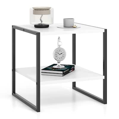Gymax 20'' 2-Tier End Table w/ Storage Shelf Reversible Design for