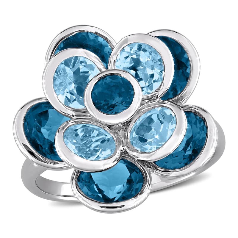 Miadora 7 1/3ct TGW London and Sky Blue Topaz Flower Ring Sterling Silver