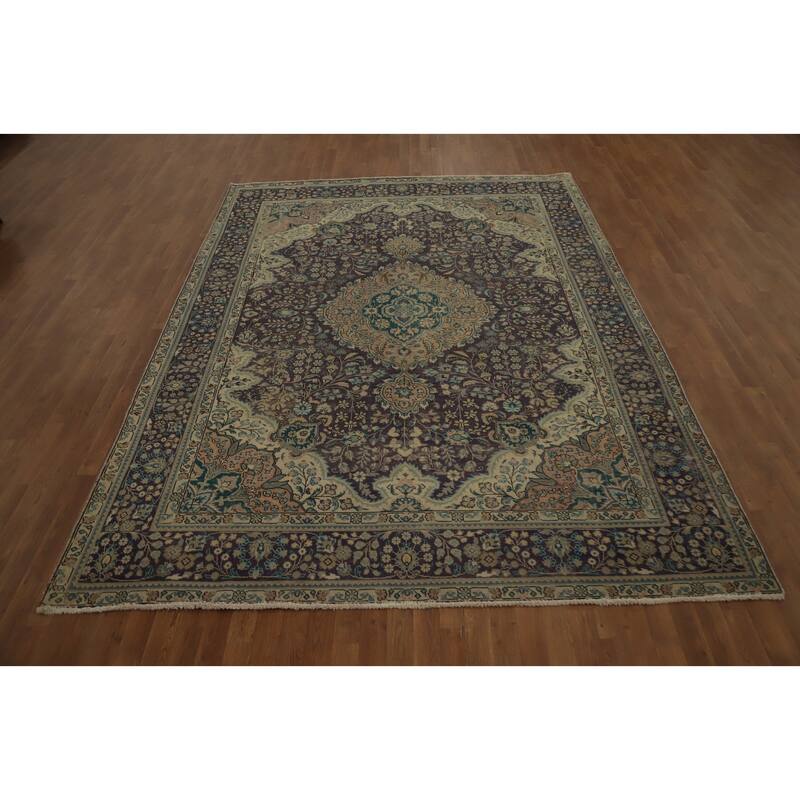 Hand Knotted Oriental 100% Wool Carpet Traditional Floral Purples Tabriz Area Rug - 11' 3'' X 8' 2''
