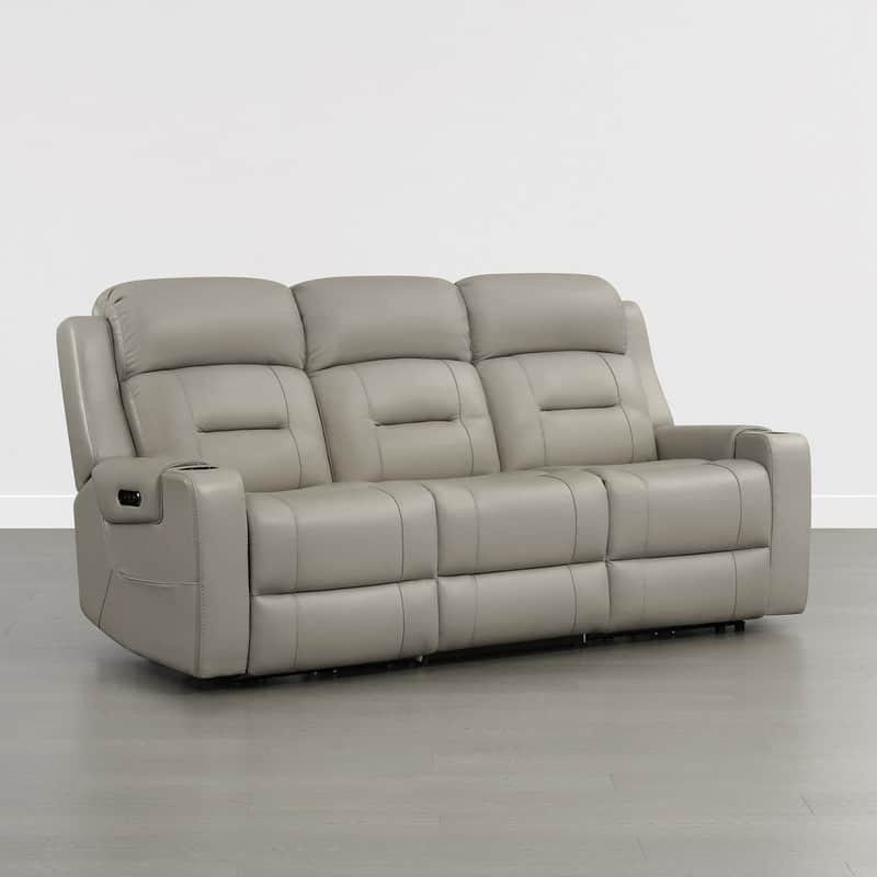 Spruce & Spring Genuine Leather Power Reclining Sofa with Wireless Charging