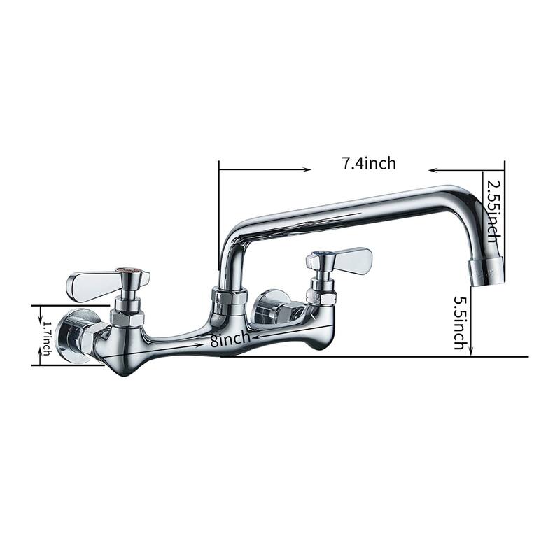 Chrome Wall Mount 2-Handle Low-Arc Bathroom Faucet