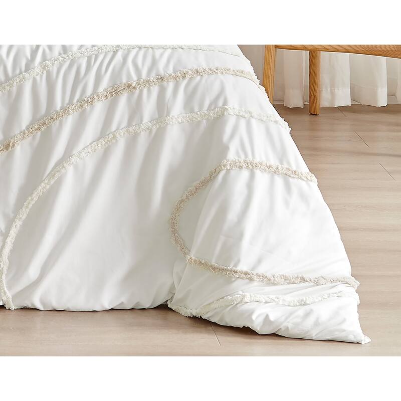 Sweet Jojo Designs Boho Tufted Swirl Queen Duvet Cover Bedding Set Neutral Ivory Bohemian Pattern Geometric Abstract Unisex