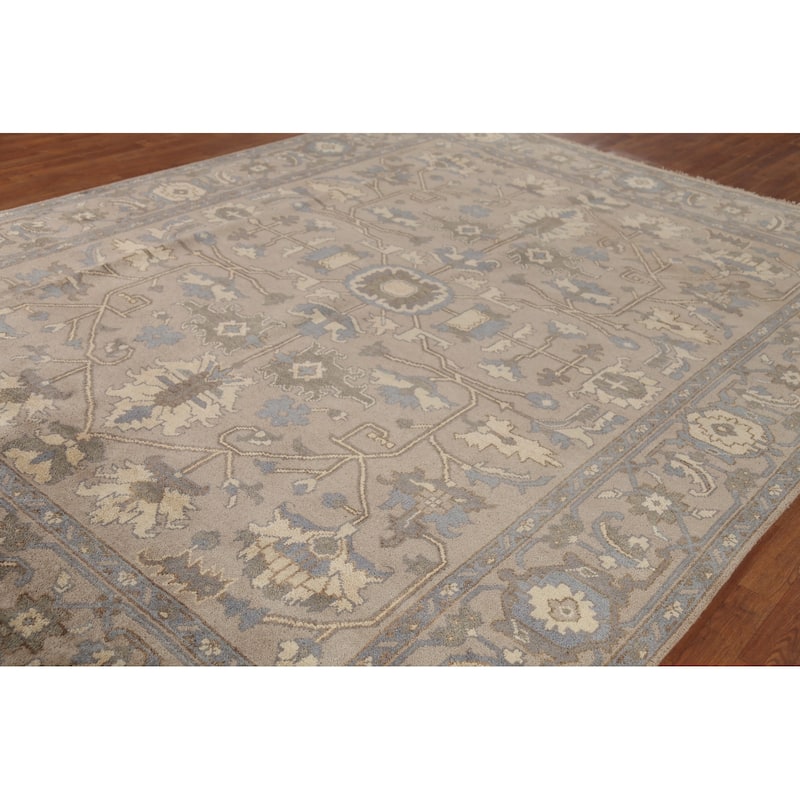 Grey Floral Oushak Indian Area Rug Handmade Wool Carpet - 9'1" x 12'0"