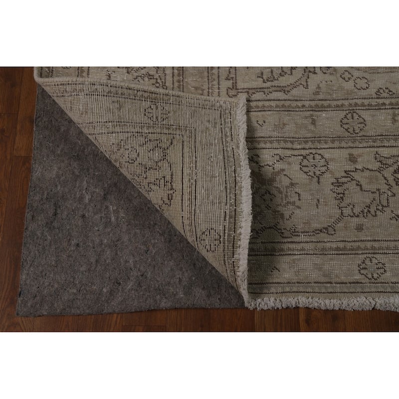 Tabriz Persian Vintage Rug Hand-Knotted Beige Oriental Wool Carpet - 8'2" x 11'2"