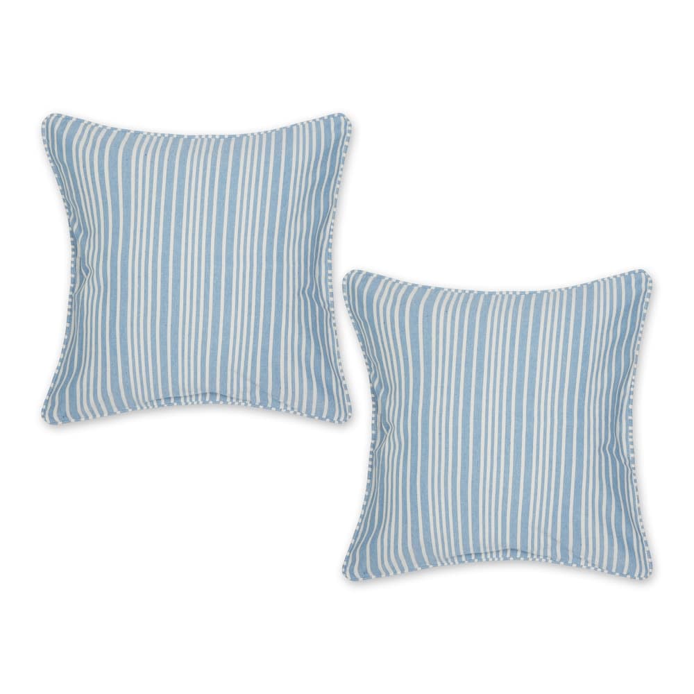 Avocado Chambray Stripe Recycled Cotton Pillow Cover 18x18 (Set of 2)