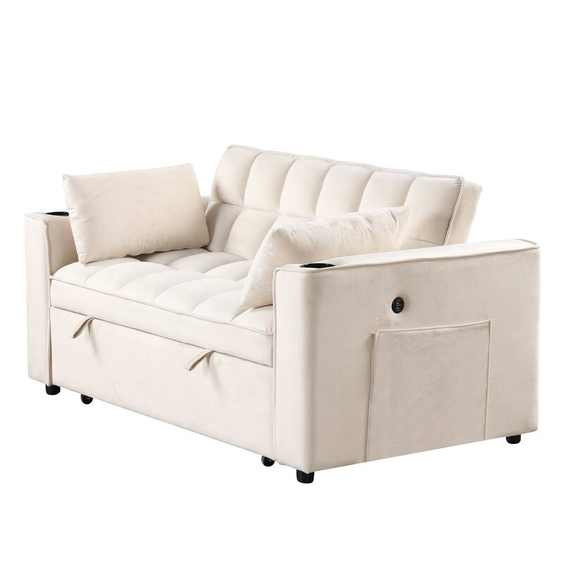 55.3"4-1 Multi-functional Sofa Bed with Cup Holder,USB Port