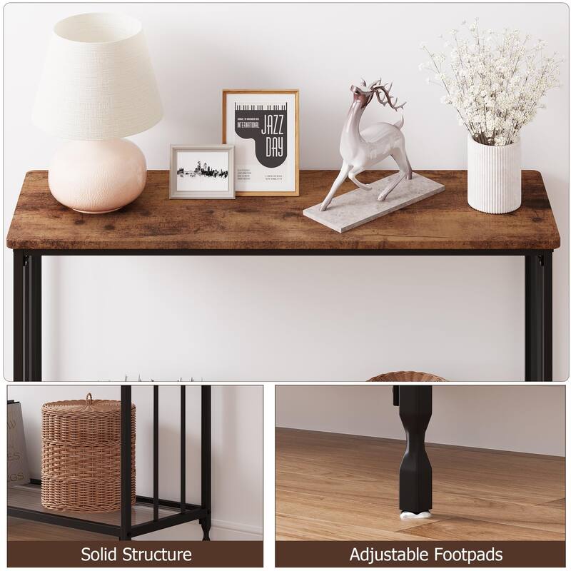 2 Tier Retro Console Table with Glass Shelf Storage