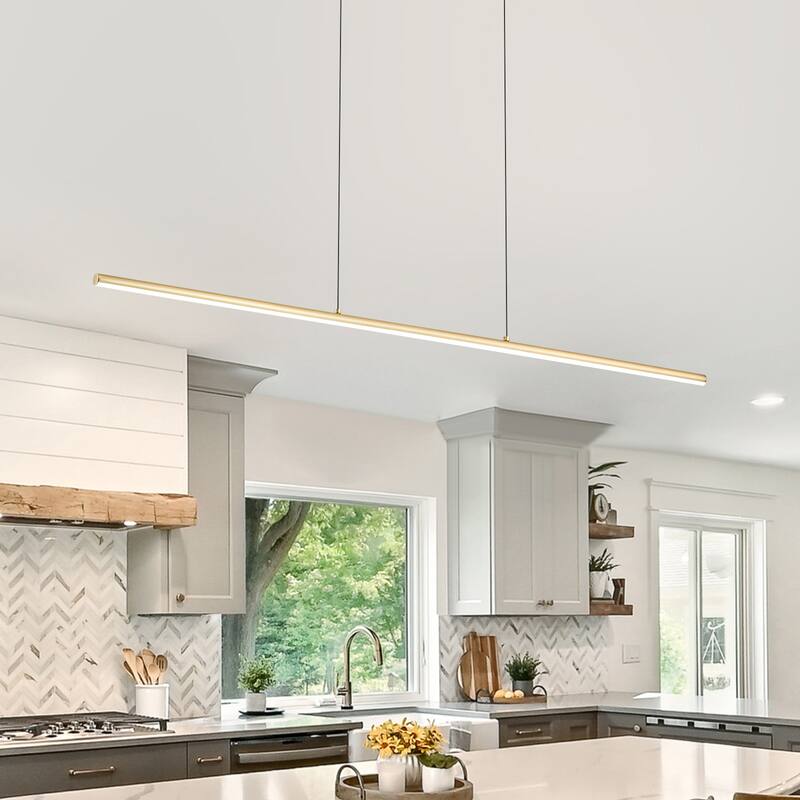 Minimalist Modern Dimmable Kitchen Island Light Linear Chandelier - W41" - Gold/Warm light