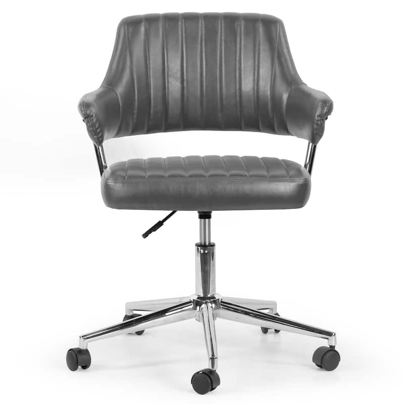 Avery Grey Faux Leather Adjustable Height Swivel Office Chair w/ Arms