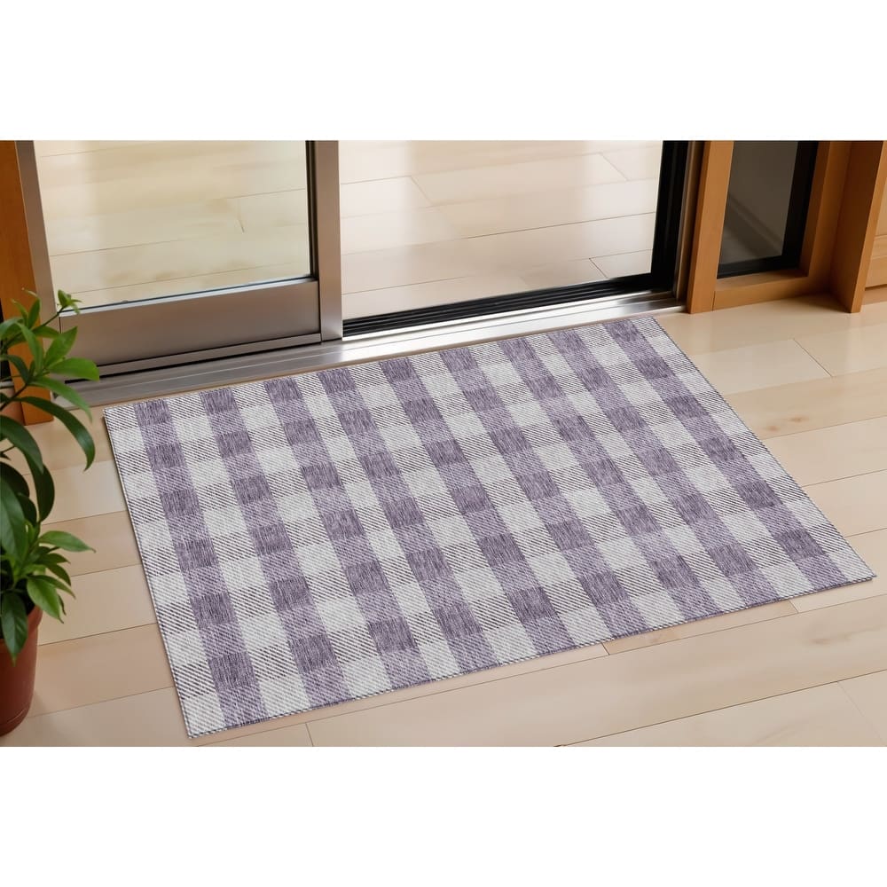 HomeRoots Plaid Transitional Rectangle Outdoor Rug