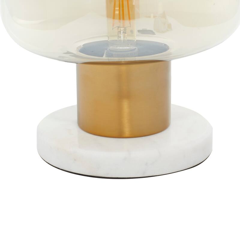 Gold Metal Room Table Lamp with Clear Dome Shaped Shade and Marble Base - 10 x 10 x 14