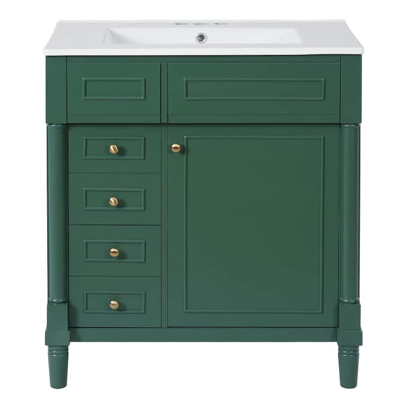 30" Undermount Ceramic Sink Bathroom Vanity, Soft-Closing Door Bathroom Storage Cabinet with 2 Drawers
