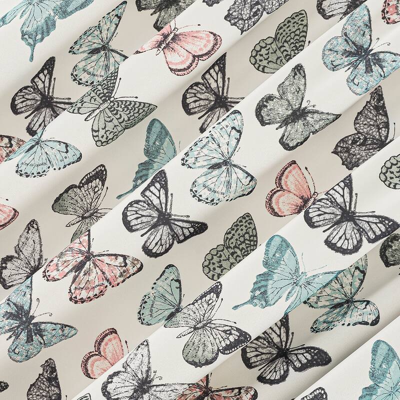 No. 918 Magdalena Butterfly Print Embroidered Trim Semi-Sheer Rod Pocket Curtain Valance - 54" x 18"