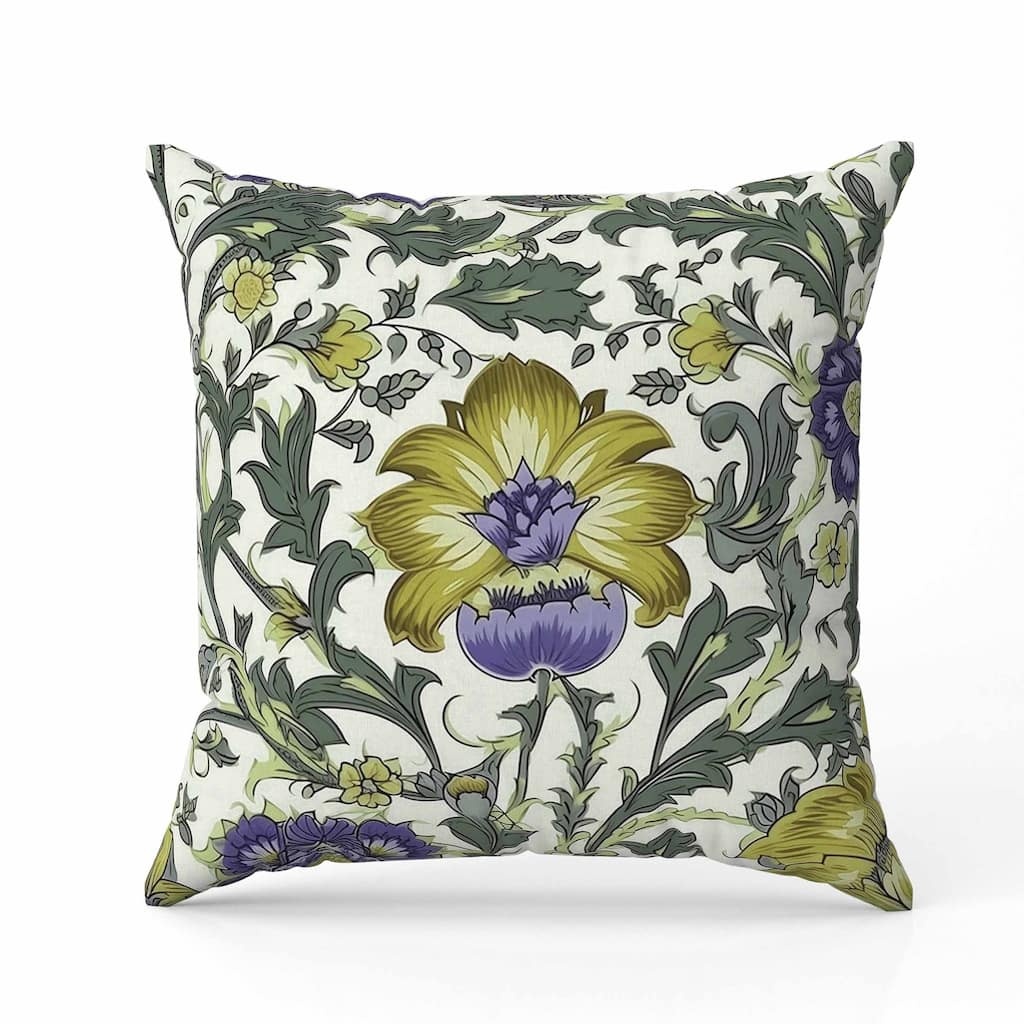 Mughal Era Garden Treasures Faux Suede Reversible Throw Pillow Mossgreen and Purple
