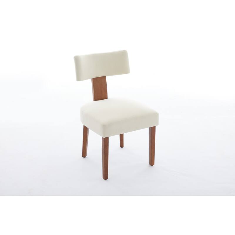 Set of 2 Linen Fabric Modern Armless Dining Chairs With Curved backrest and Solid Wooden Legs for Dining Room Living Room