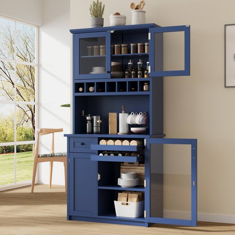 Farmhouse 74.8" Tall Kitchen Pantry with Hutch, Freestanding Kitchen Storage Solution for Modern Homes