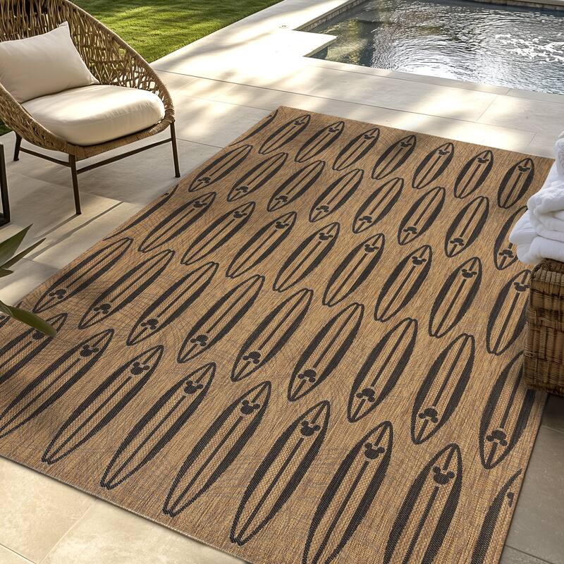 Disney Mickey Mouse Studio Modern Classic UV Protected Polypropylene Flatweave Indoor/ Outdoor Area Rug Collection - 7'10"x10' - Surfari Chestnut/ Black - Rectangle