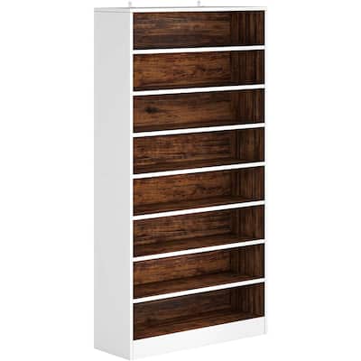 9 Tier White/Brown Wood Shoe Storage Cabinet, Holds Up To 45 Pairs - Multi