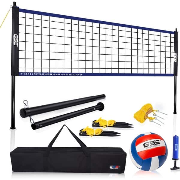 slide 1 of 1, GSE™ Portable Volleyball Complete Set with Volleyball Net, Volleyball Ball & Pump - Outdoor Backyard Beach Games
