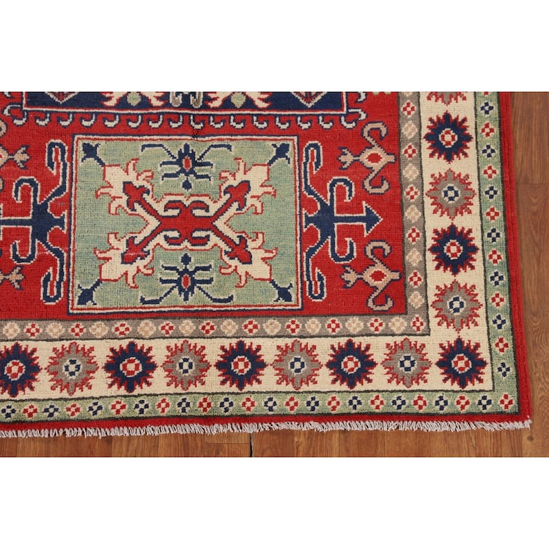 Red Kazak Area Rug Hand-Knotted Wool Carpet - 4'2" x 6'0"