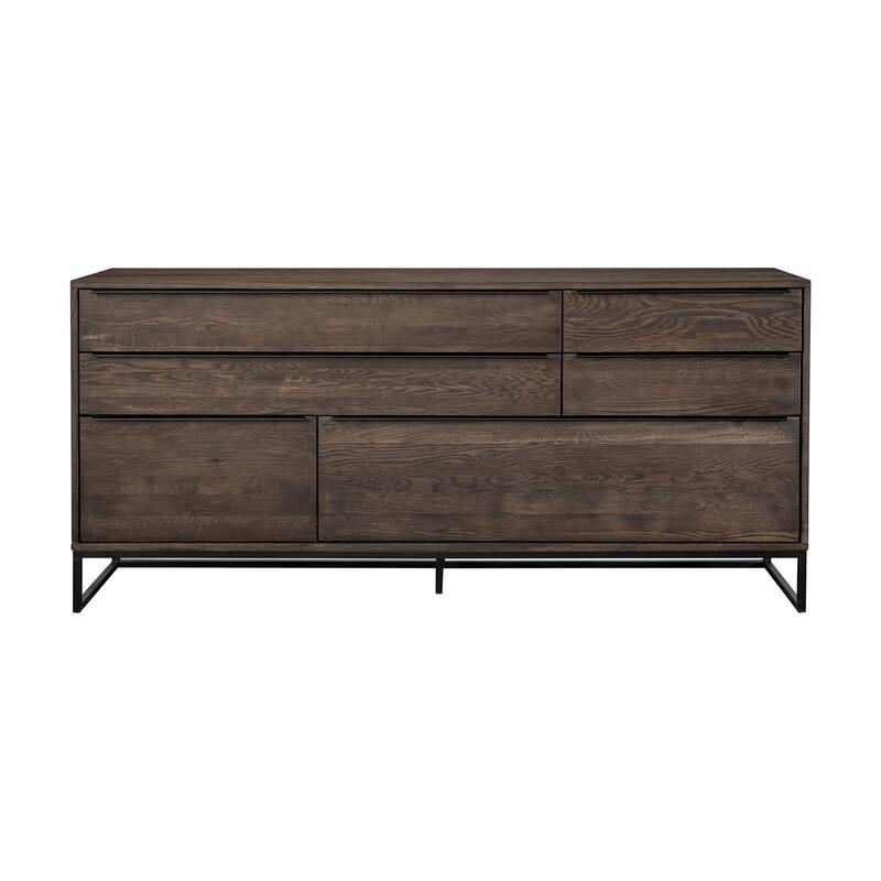Nevada Mid-Century Modern Solid Oak Wood Buffet Sideboard Cabinet with 4 Drawers and 2 Cabinets